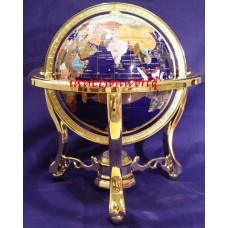 Unique Art 13" Tall Blue Ocean Table Top Gemstone World Globe Tripod Leg Gold   121829916277